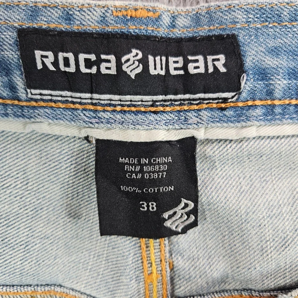 Rocawear Mens Light‎ Wash Distressed Paint Splatter Denim Jeans Size 38x34 Y2K